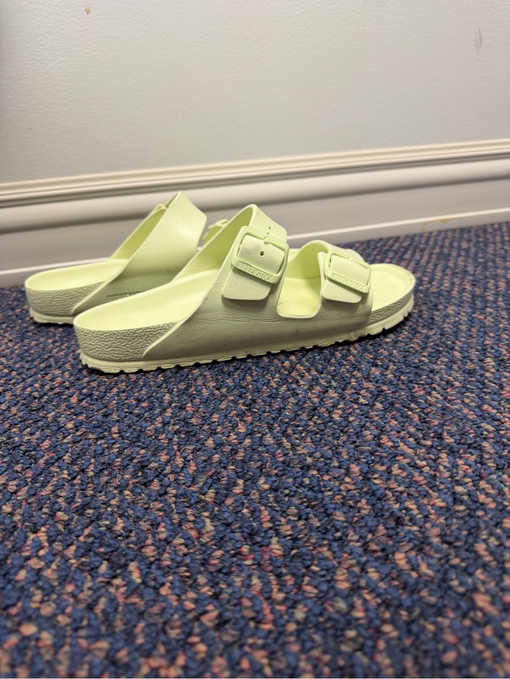 Birkenstock EVA Two-Buckle Slides in Pale Lime